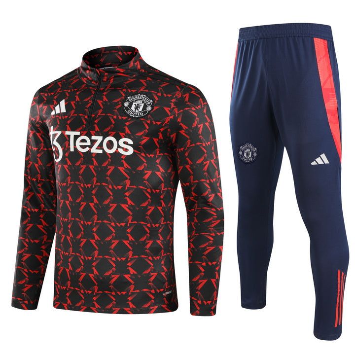 Manchester United Half-Pull Training Jersey (Red and Black) - 2024-2025