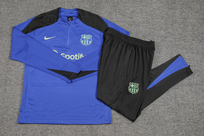 Barcelona Half Pull Training Jersey (Blue) - 2024-2025