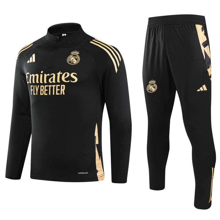 Real Madrid Half Pull Training Jersey (Black) - 2024-2025
