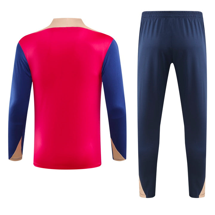 Barcelona Half Pull Training Jersey (Red) - 2024-2025