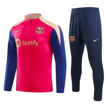 Barcelona Half Pull Training Jersey (Red) - 2024-2025