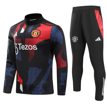 Manchester United Half-Pull Training Jersey (Red, Blue and Black) - 2024-2025